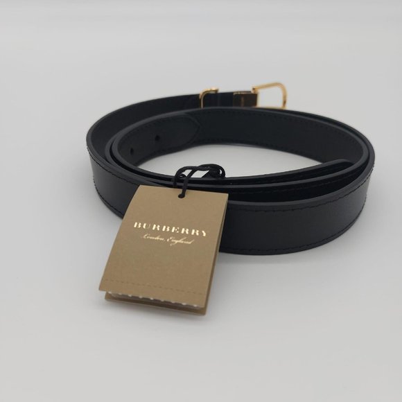 Burberry Ewell Black Leather Gold Tone Belt - Picture 1 of 5